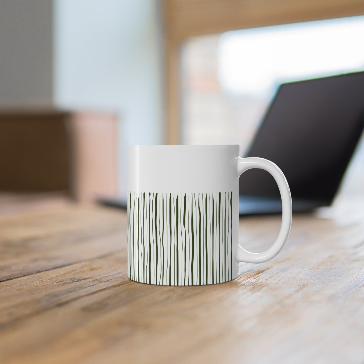 Green Stripped White Coffee Mug
