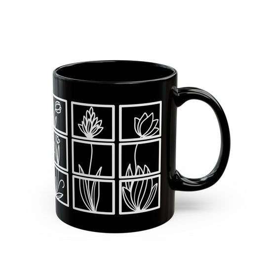 Squared Botanical Floral Ceramic Design White Mug