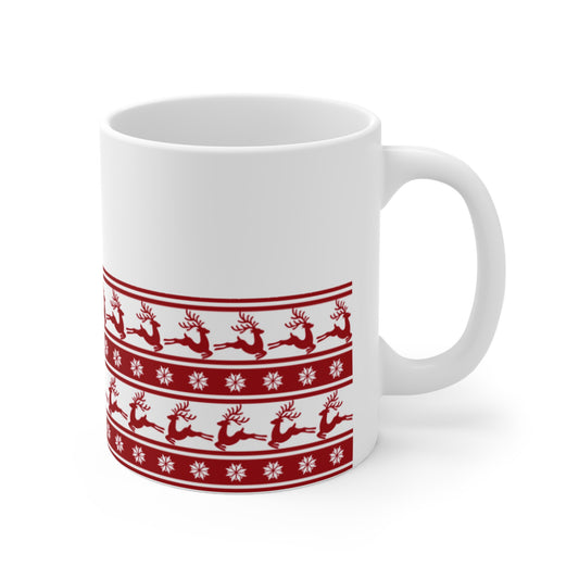 Red Christmas Reindeers White Coffee Mug