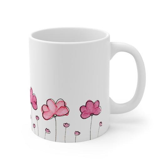 Pink Flower, White Coffee Mug