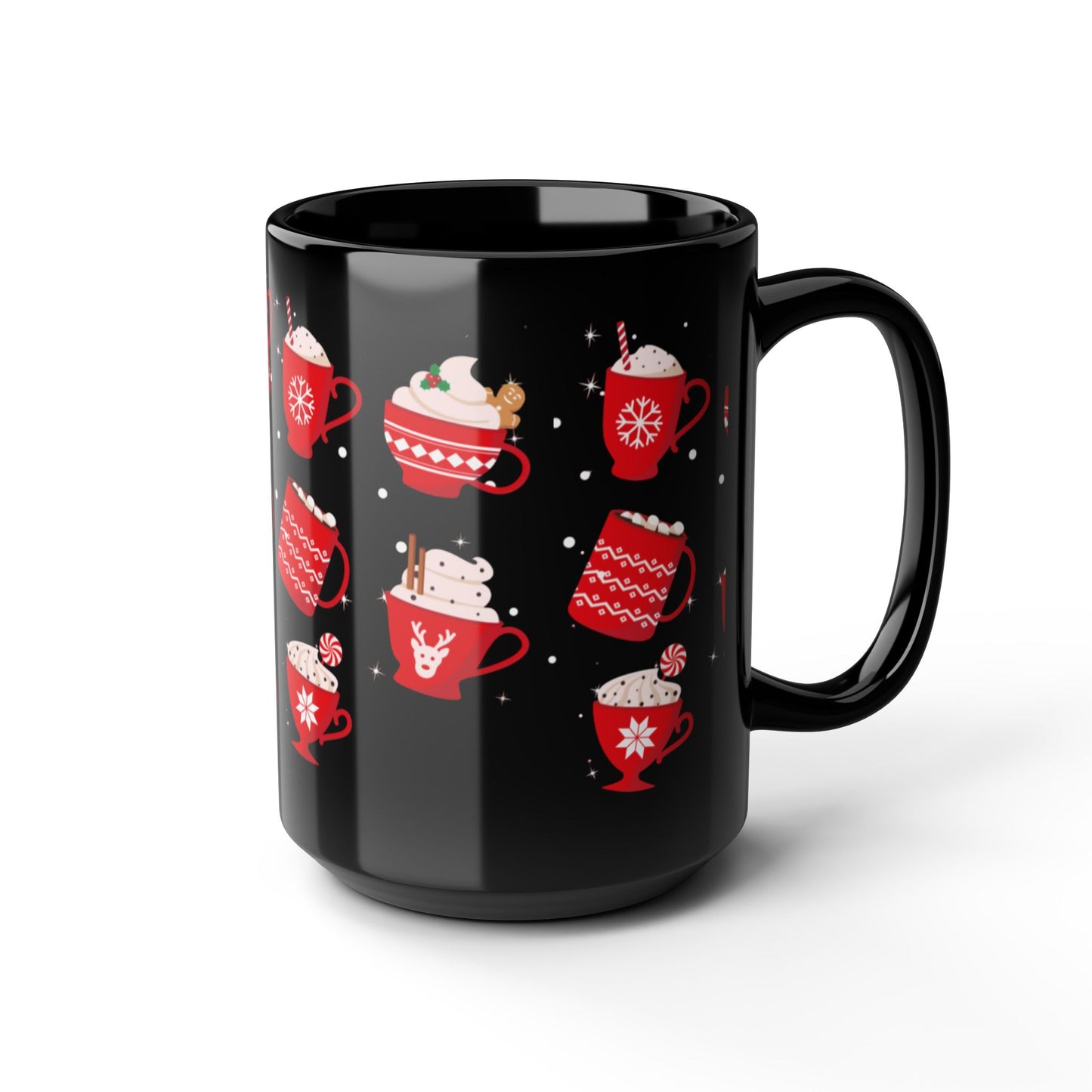 Red Christmas Trees Black Coffee Mug