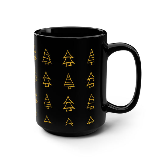 Gold Christmas Tree Mug - 15oz Black
