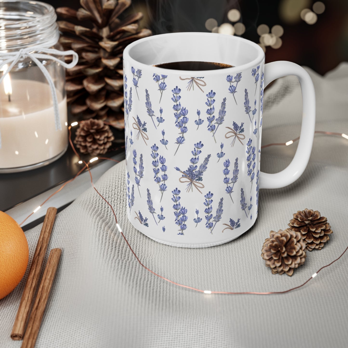 Lavender Flower Ceramic White Coffee Mug