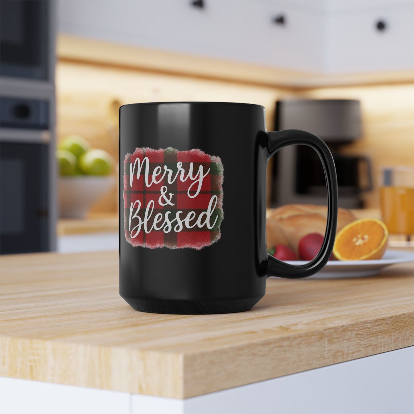 Merry and Blessed Christmas Mug - 15oz Black