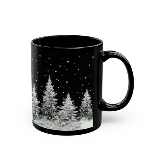 White Christmas Trees and stars Black Coffee Mug
