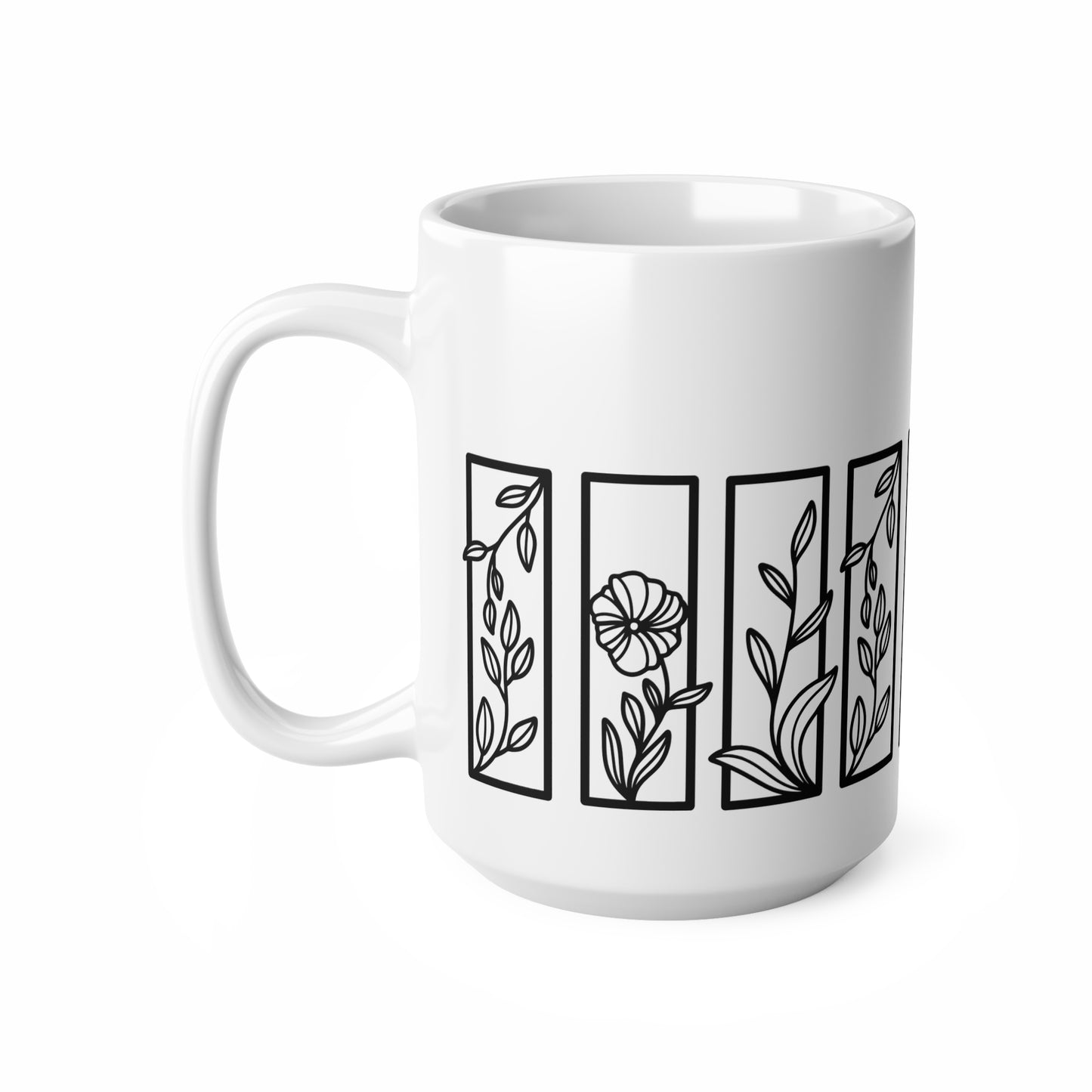 Botanical Floral Ceramic Design White Mug