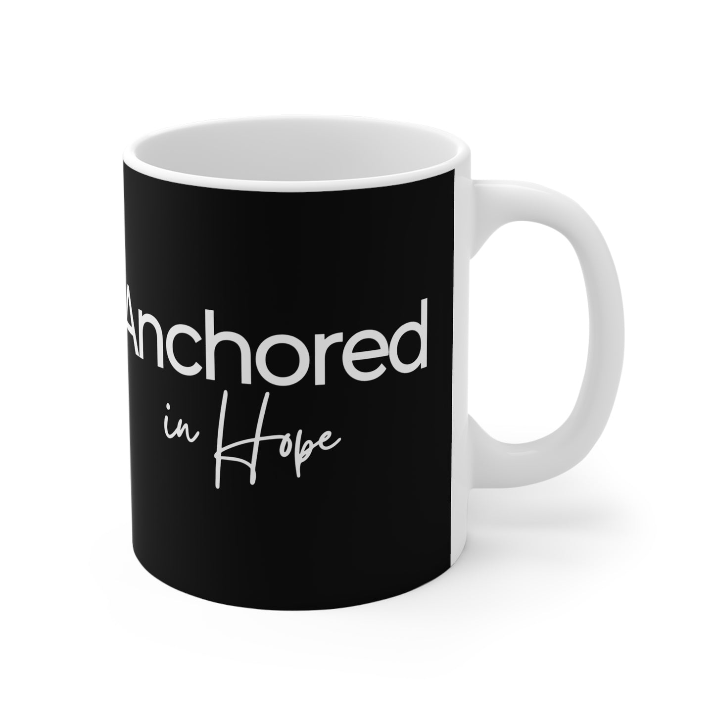 Anchored in Hope, Christian Coffee Mug, Black