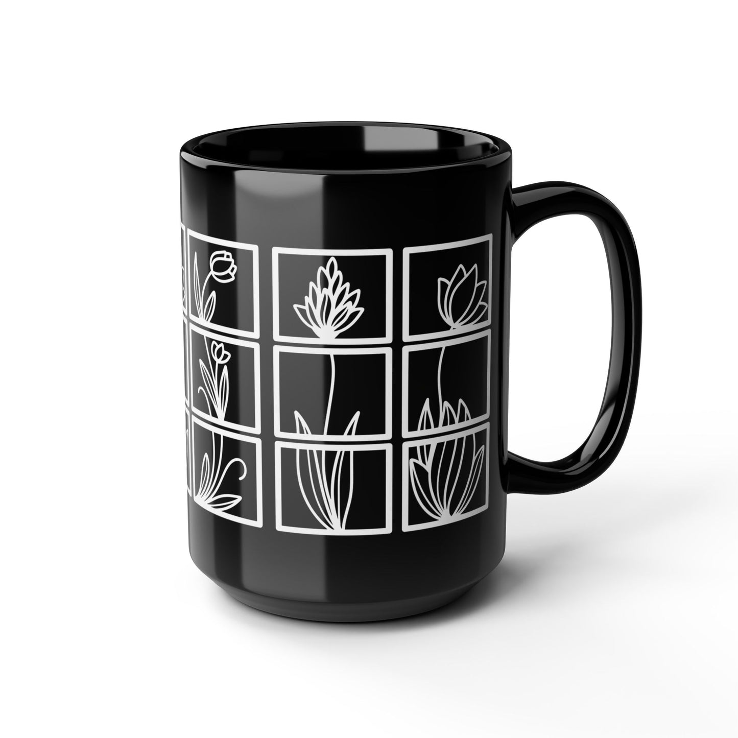 Squared Botanical Floral Ceramic Design White Mug