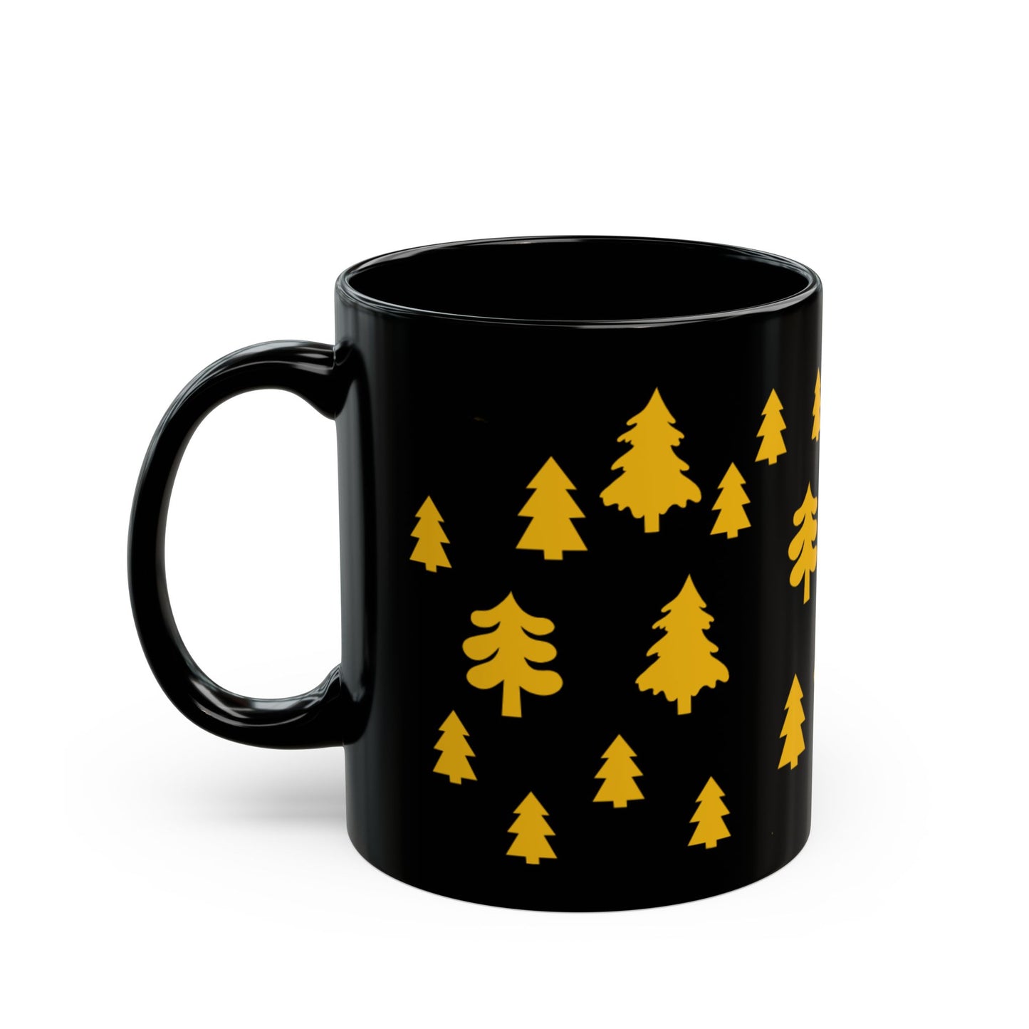 Yellow Christmas Trees Black Coffee Mug