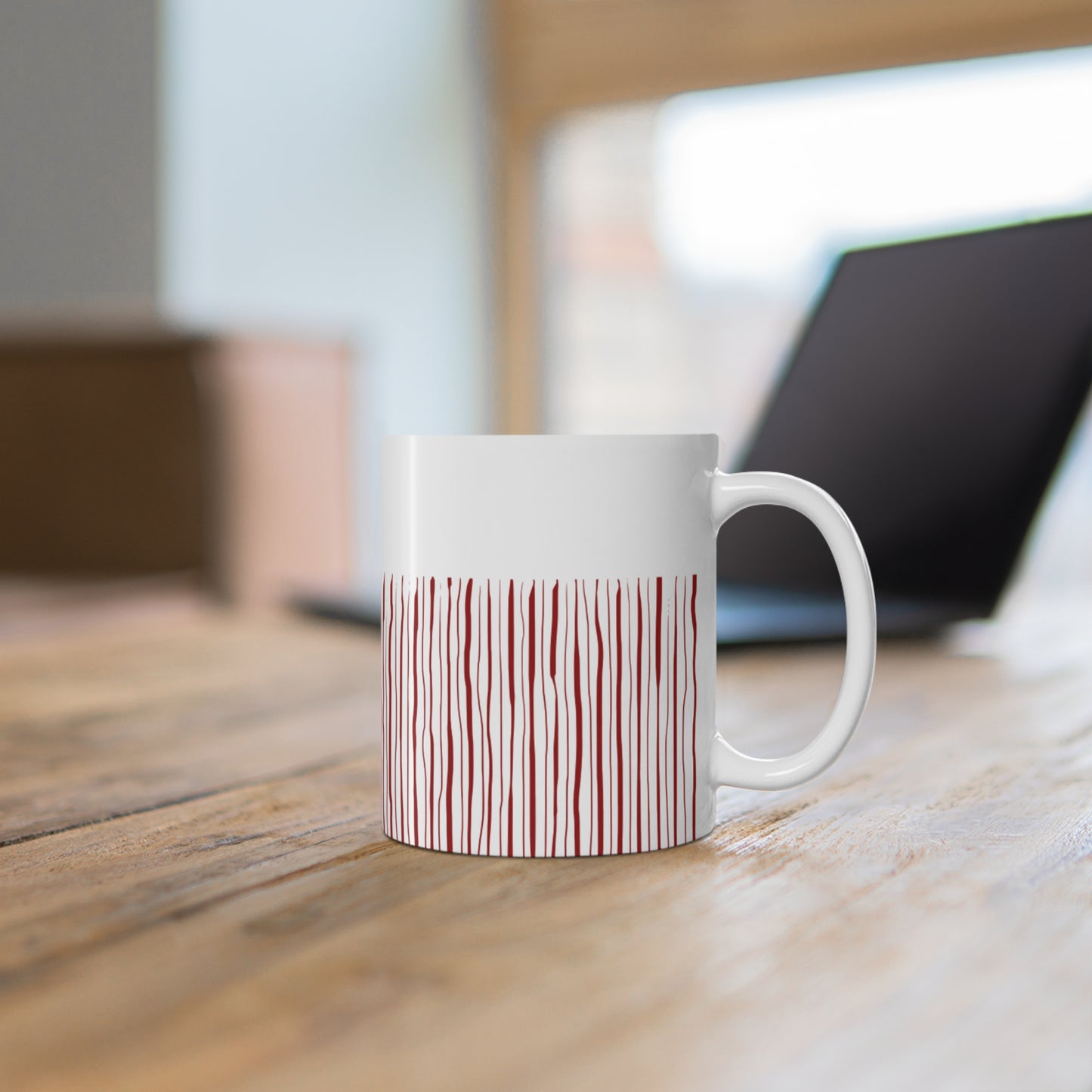 Red Stripped White Coffee Mug