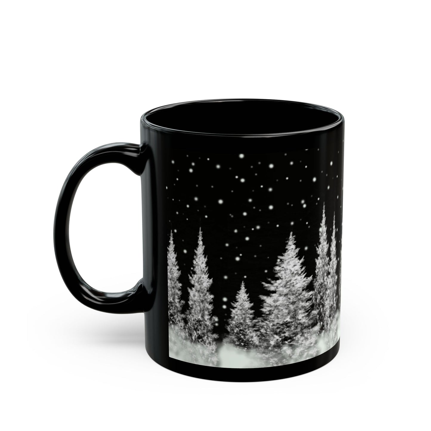 White Christmas Trees and stars Black Coffee Mug