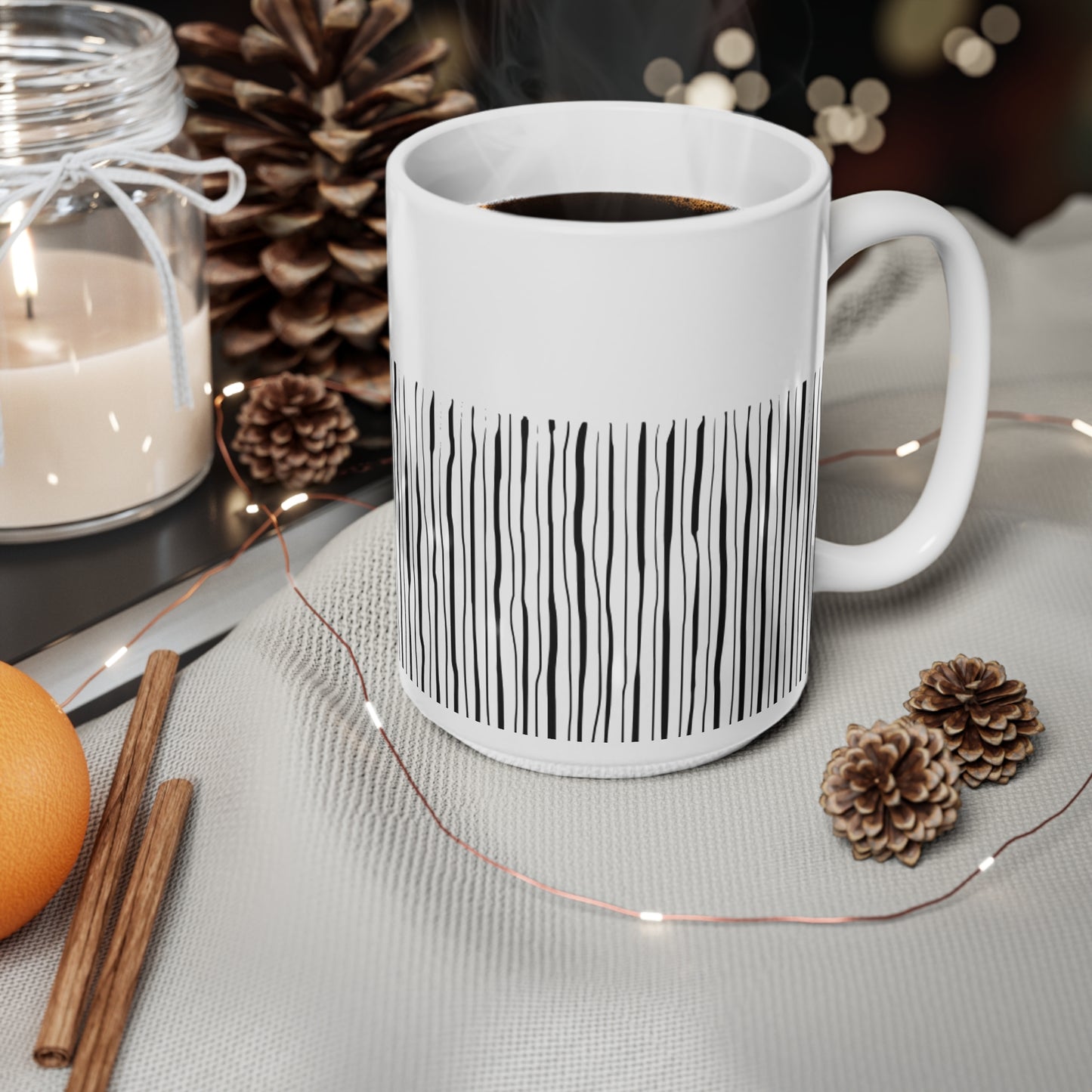 Black Stripped White Coffee Mug