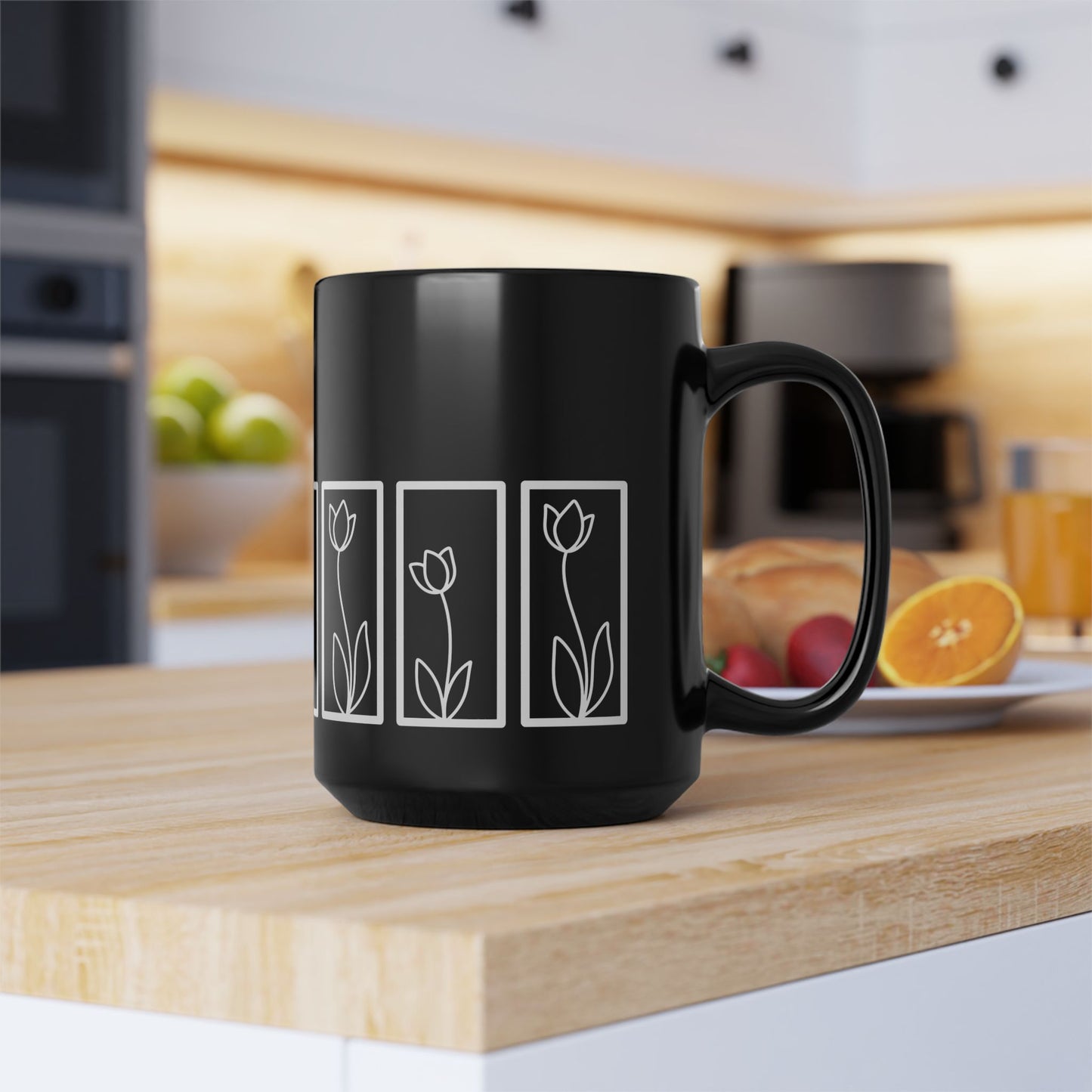 Botanical Floral Pattern Ceramic Black Coffee Mug