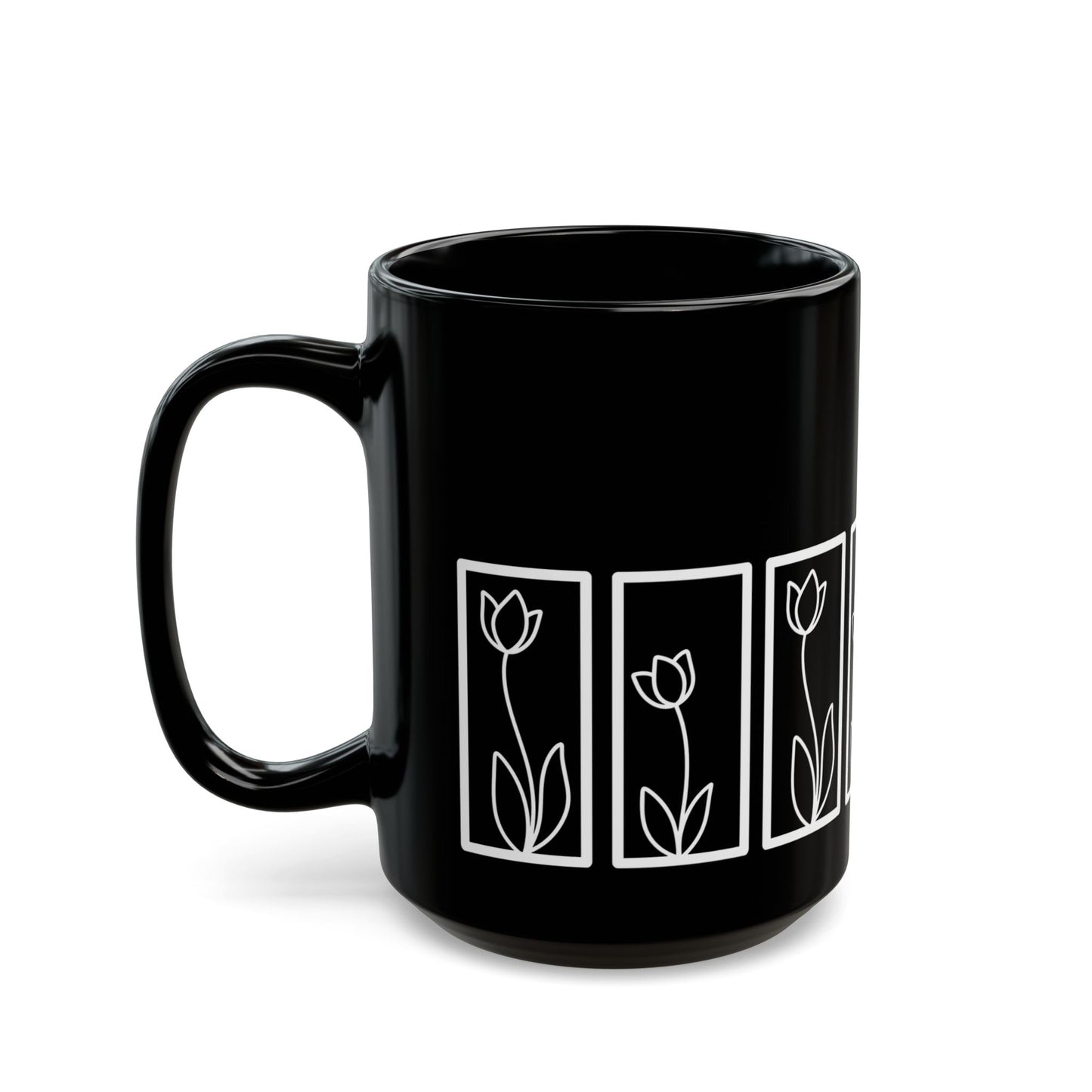 Botanical Floral Pattern Ceramic Black Coffee Mug