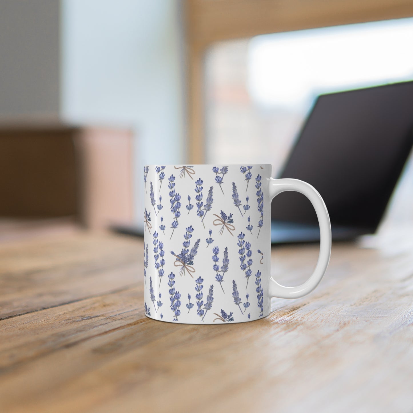 Lavender Flower Ceramic White Coffee Mug