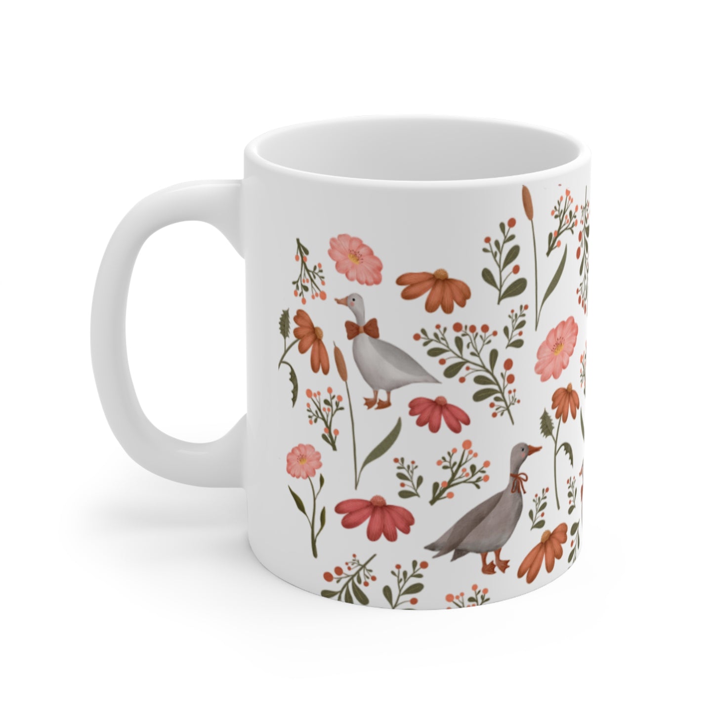 Goose and wildflowers White Coffee Mug