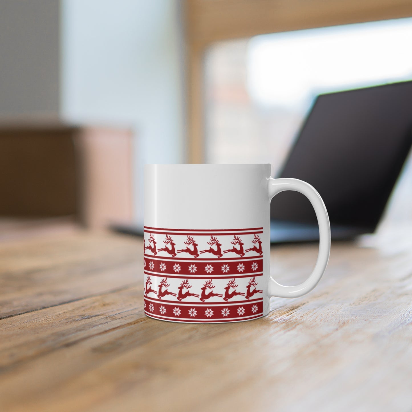 Red Christmas Reindeers White Coffee Mug