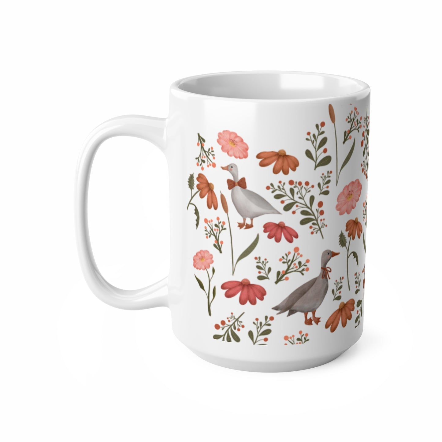 Goose and wildflowers White Coffee Mug