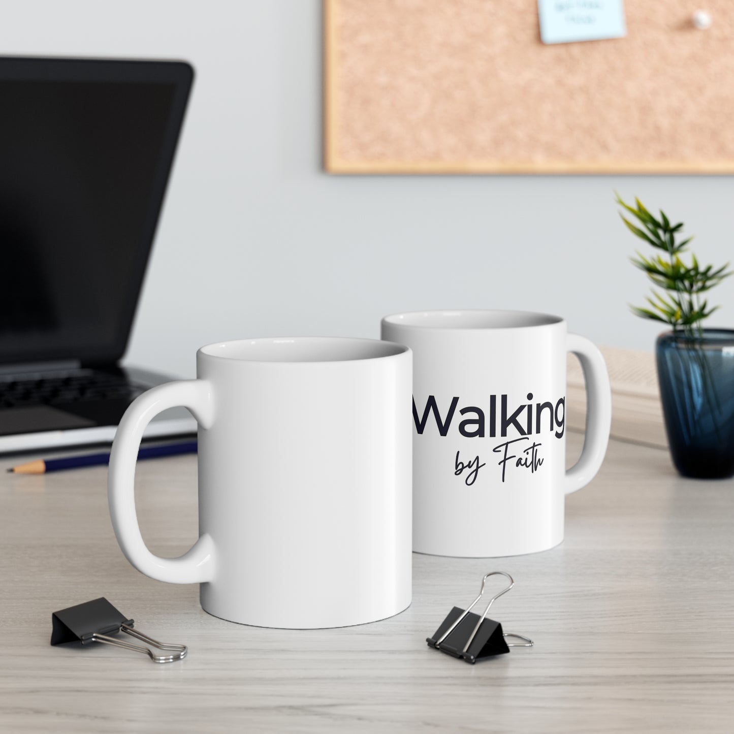 Walking by Faith Christian Coffee Mugs, White