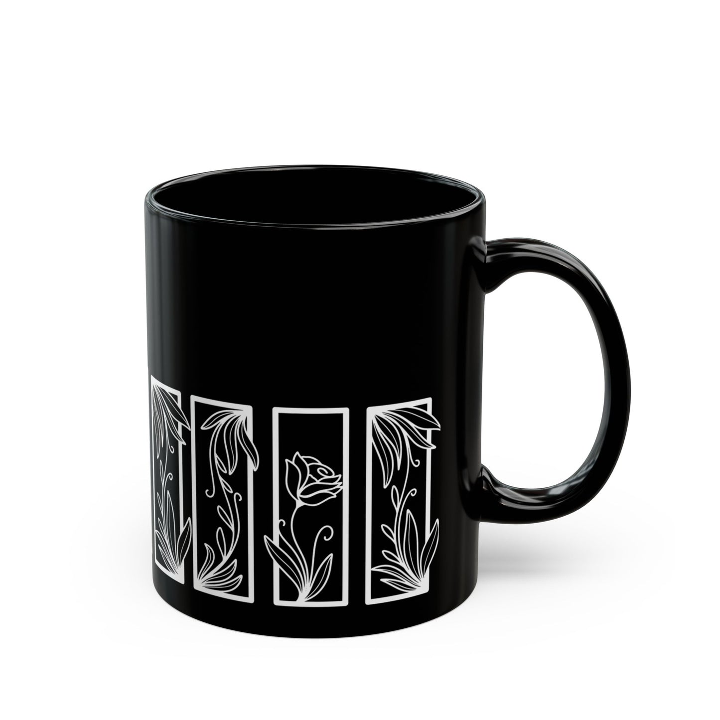 Roses Botanical Floral Ceramic Black Coffee Mug