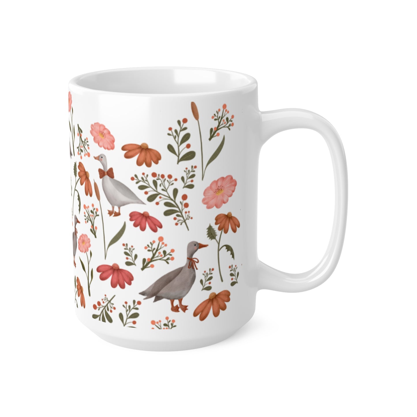 Goose and wildflowers White Coffee Mug