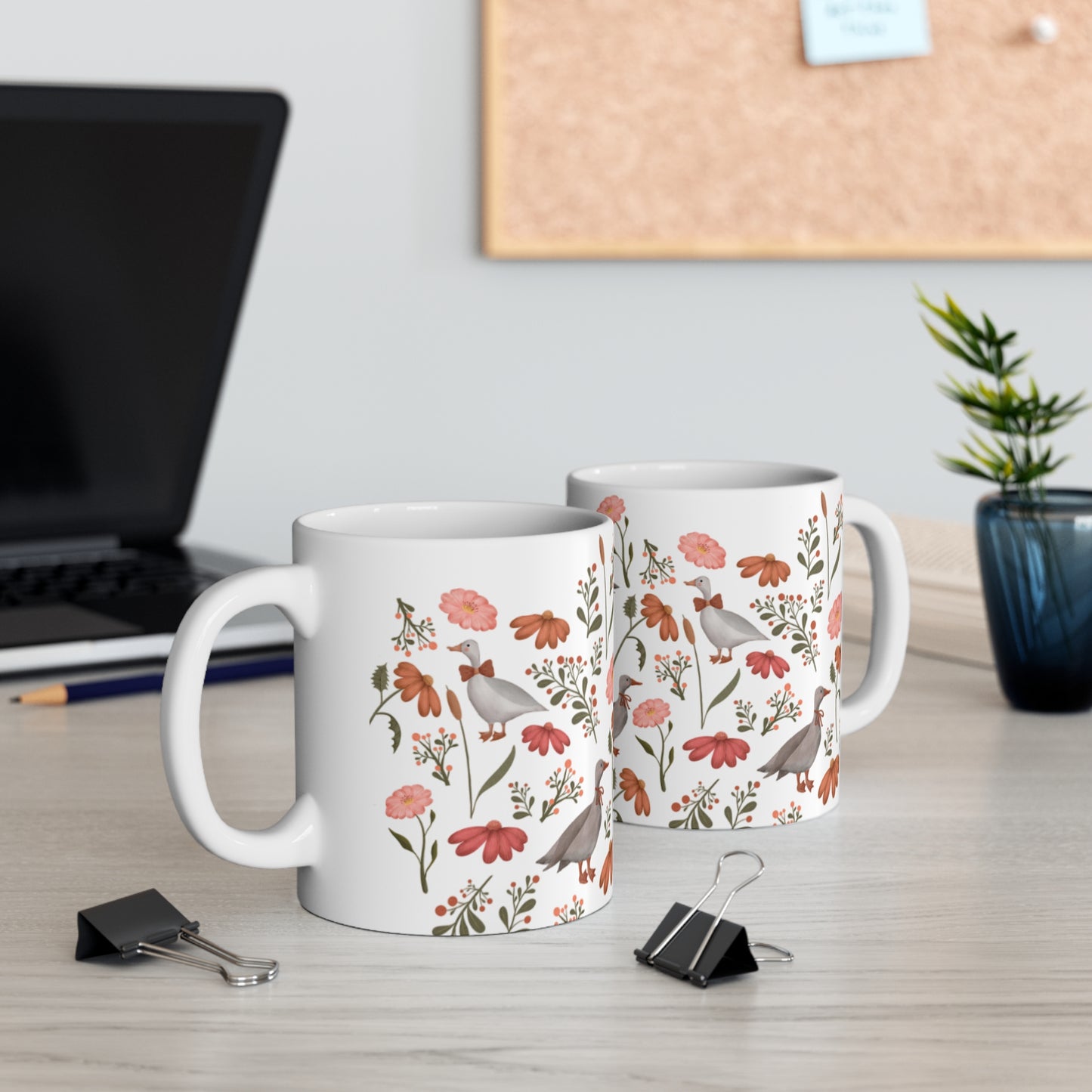 Goose and wildflowers White Coffee Mug