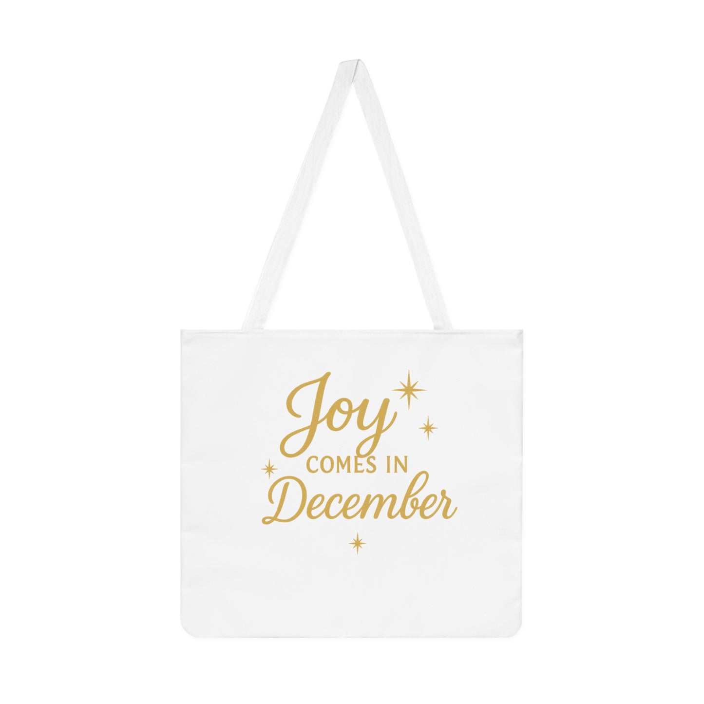 December Joy Tote Bag — Holiday Shoulder Tote with "Joy Comes in December" Design