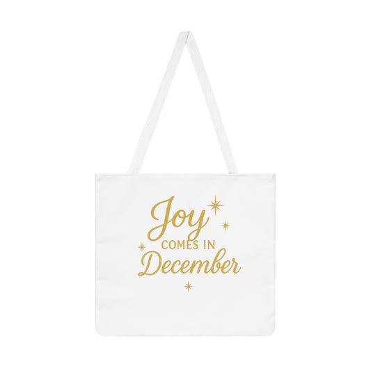 December Joy Tote Bag — Holiday Shoulder Tote with "Joy Comes in December" Design