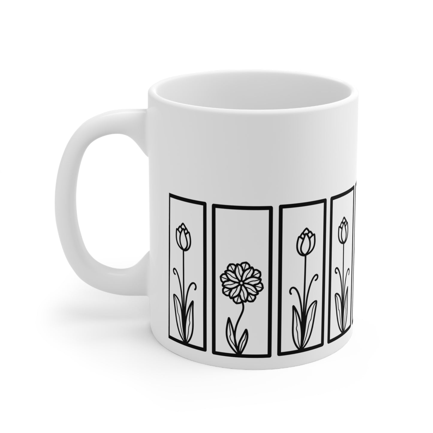 Tulip Botanical Floral Ceramic Coffee White Mug