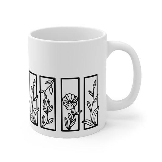 Botanical Floral Ceramic Design White Mug