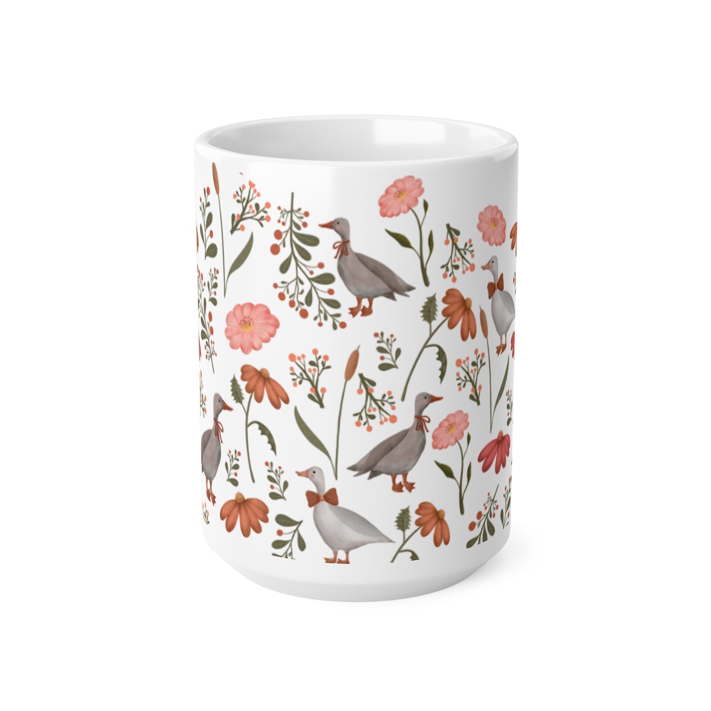 Goose and wildflowers White Coffee Mug