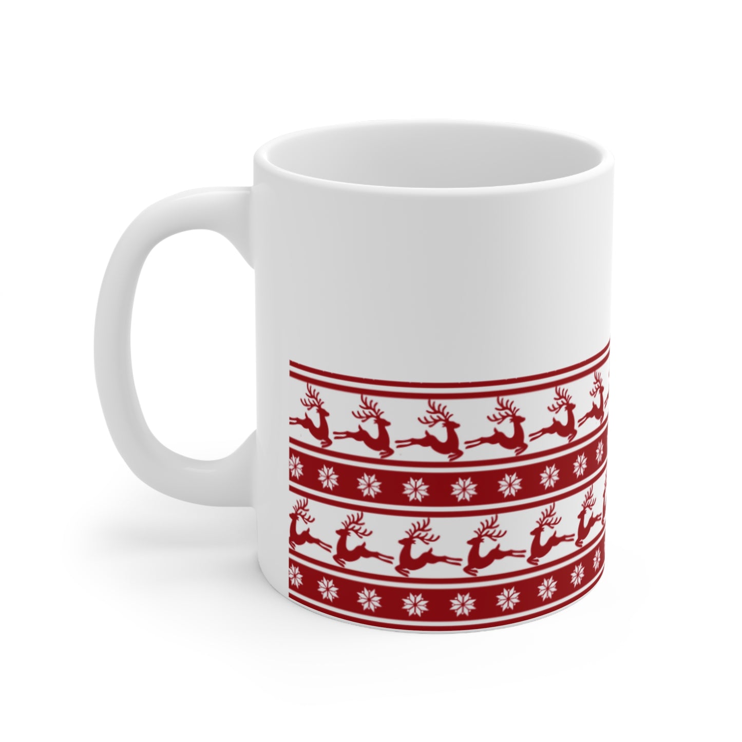 Red Christmas Reindeers White Coffee Mug