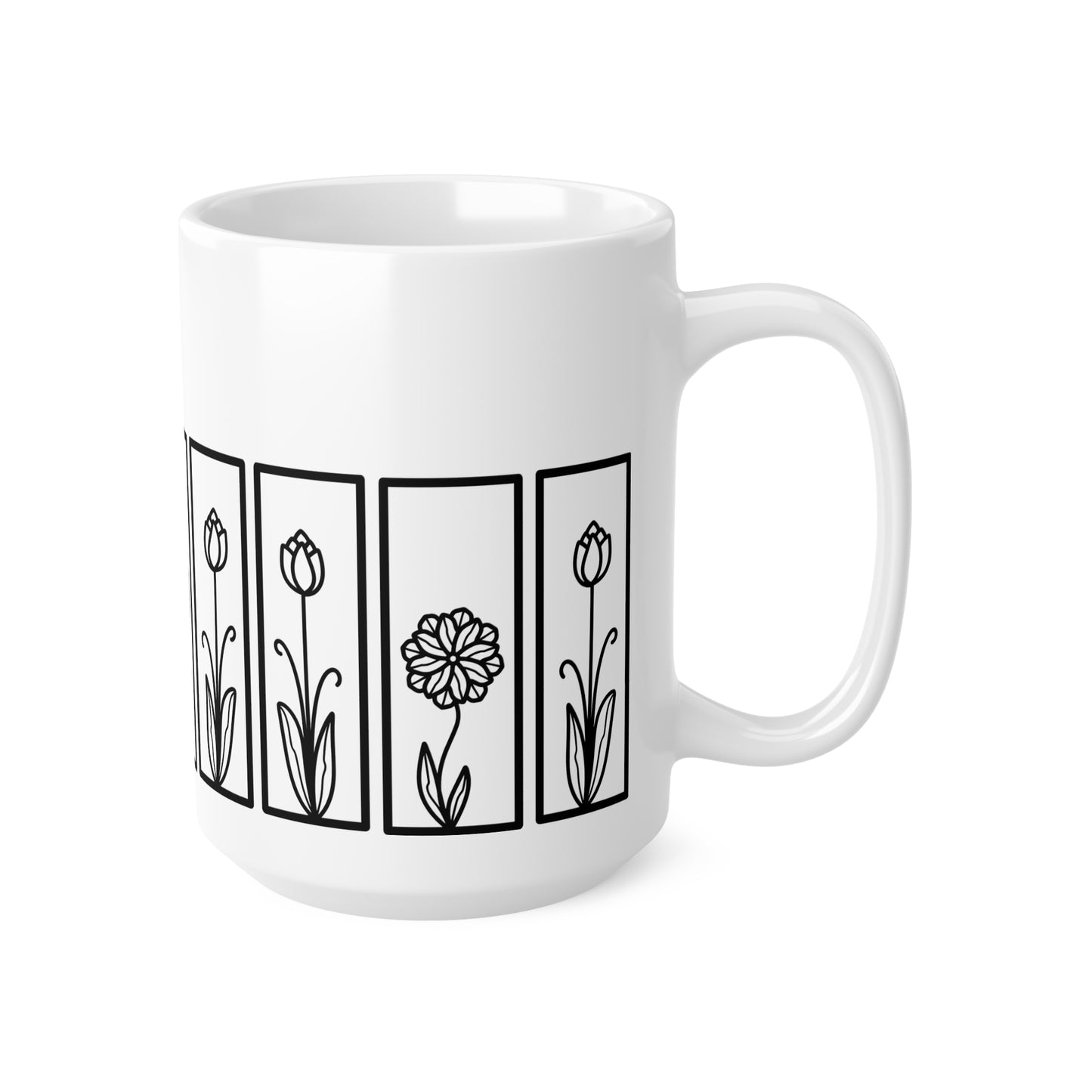 Tulip Botanical Floral Ceramic Coffee White Mug
