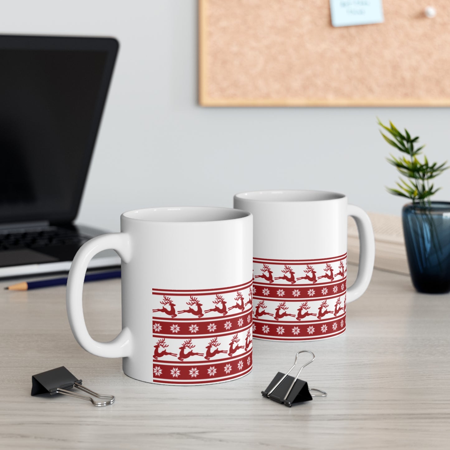 Red Christmas Reindeers White Coffee Mug