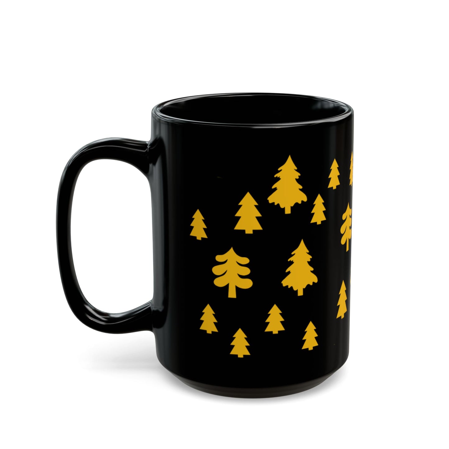 Yellow Christmas Trees Black Coffee Mug