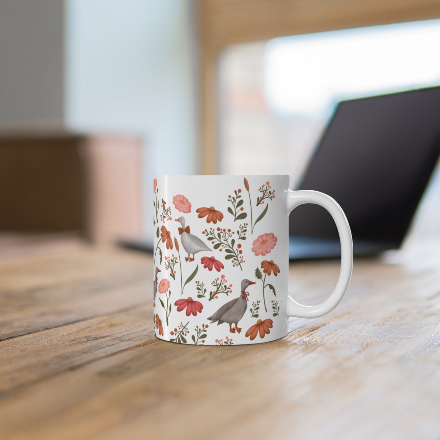 Goose and wildflowers White Coffee Mug