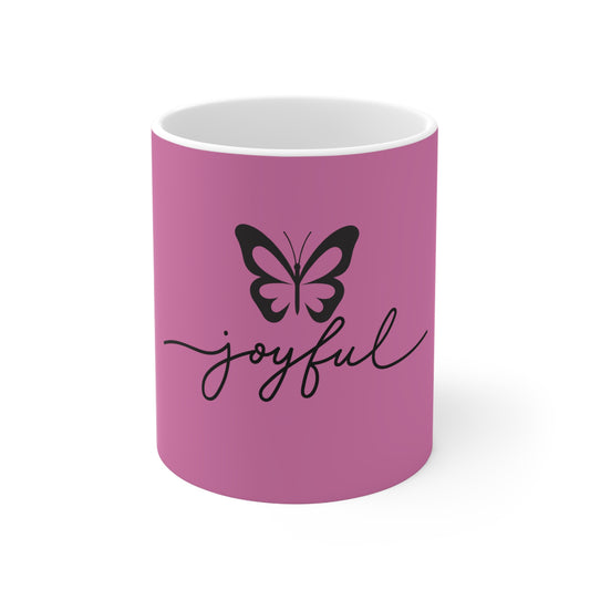 Joyful Ceramic Coffee Cups - 11oz & 15oz, Mug - Pink