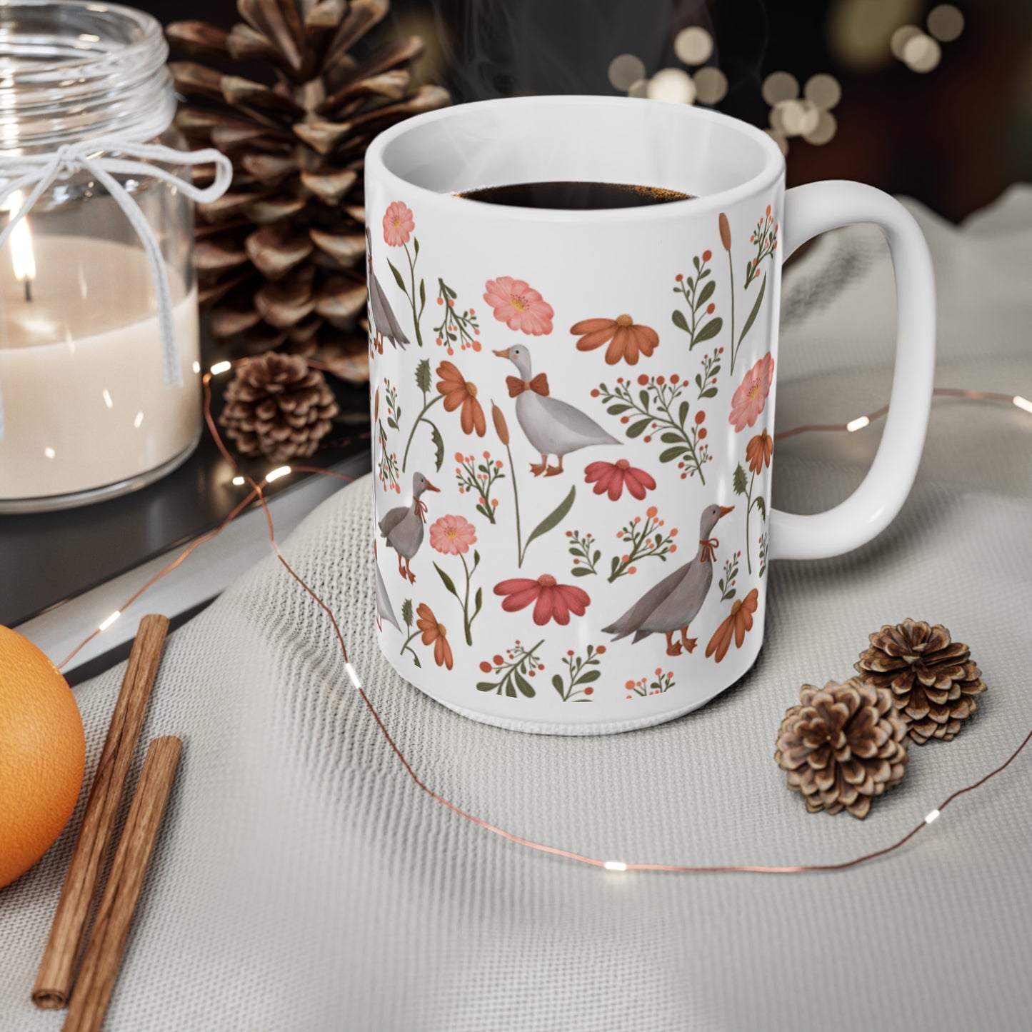 Goose and wildflowers White Coffee Mug
