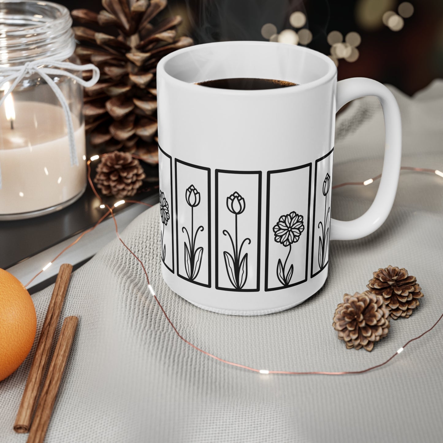 Tulip Botanical Floral Ceramic Coffee White Mug