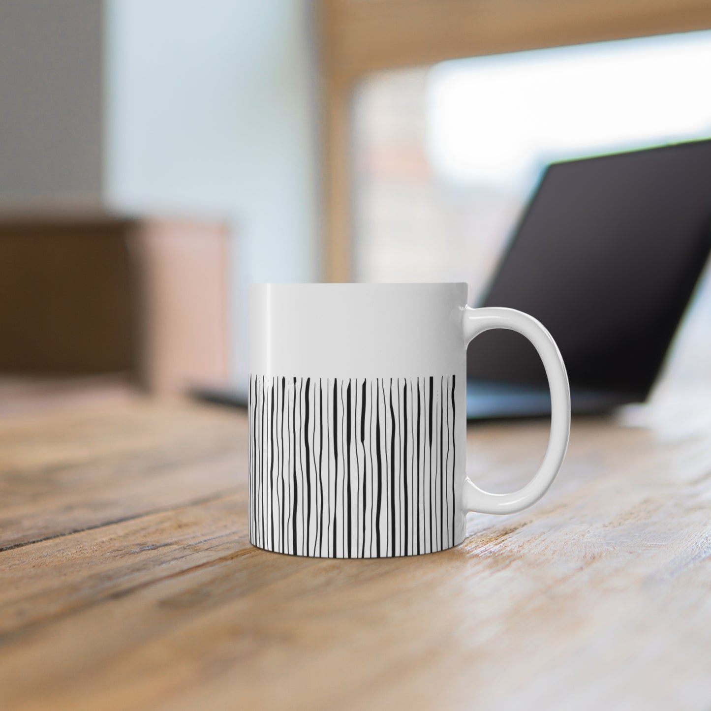Black Stripped White Coffee Mug