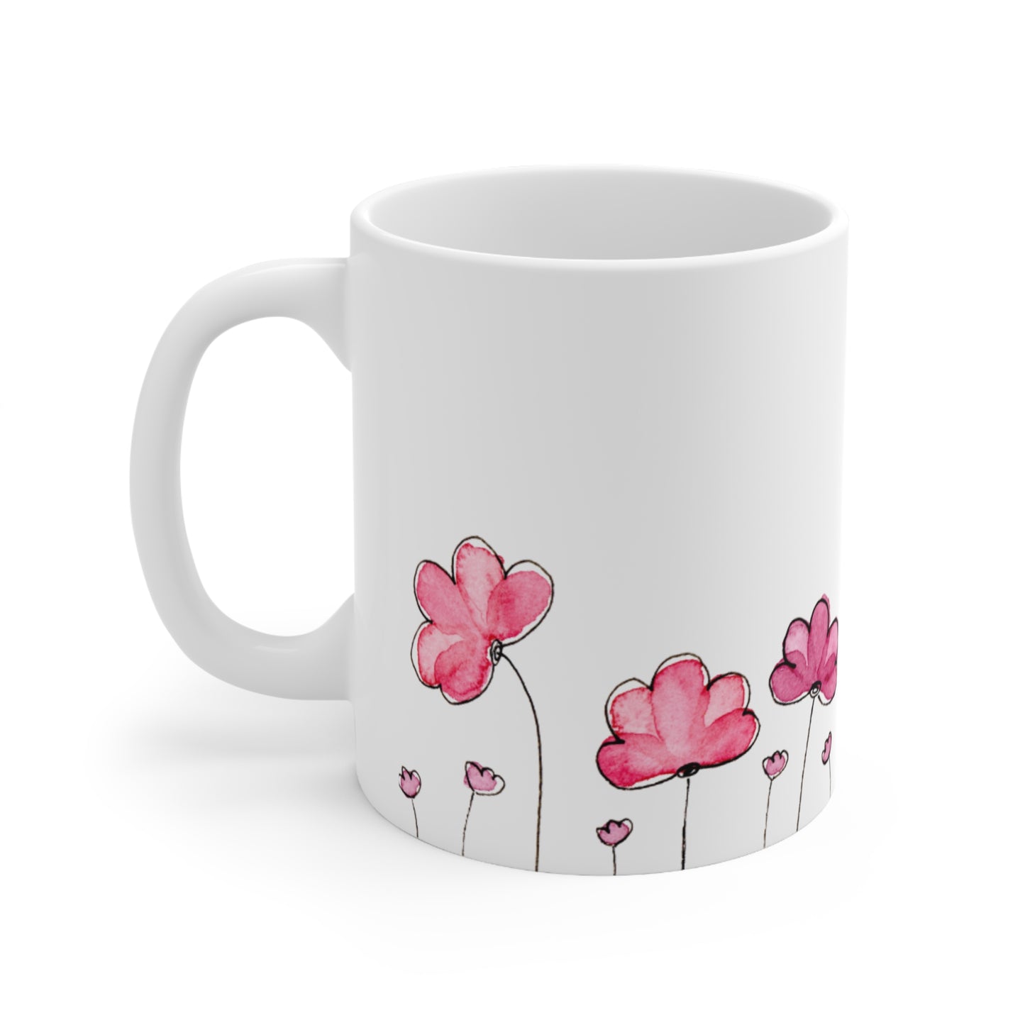Pink Flower, White Coffee Mug