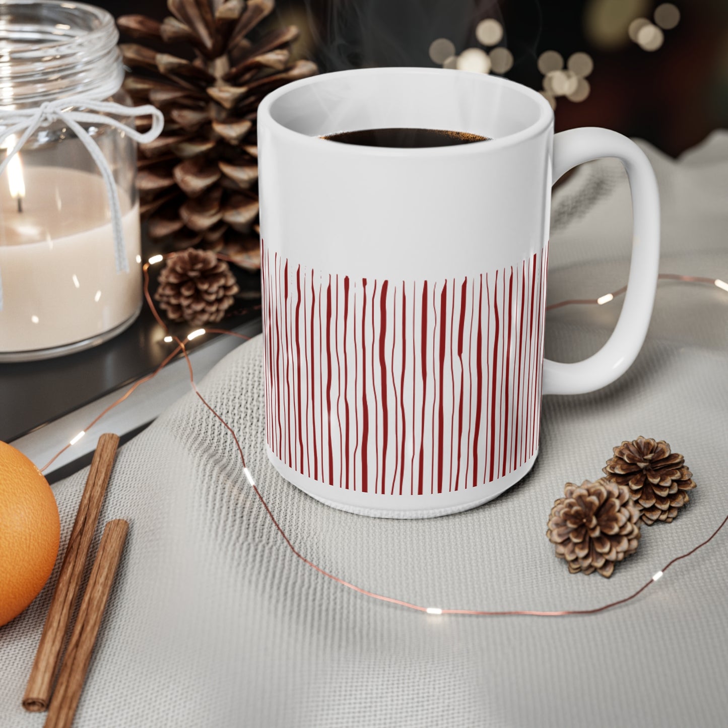 Red Stripped White Coffee Mug