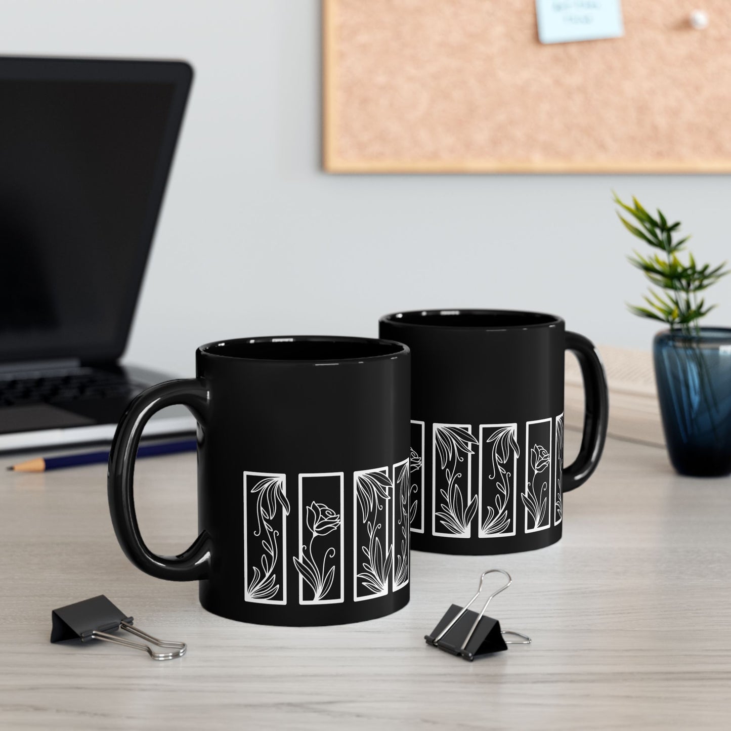 Roses Botanical Floral Ceramic Black Coffee Mug